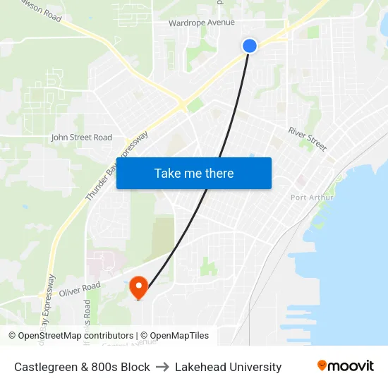 Castlegreen & 800s Block to Lakehead University map