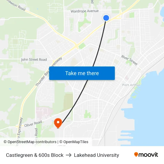 Castlegreen & 600s Block to Lakehead University map