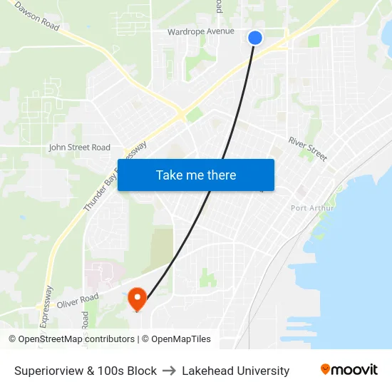 Superiorview & 100s Block to Lakehead University map