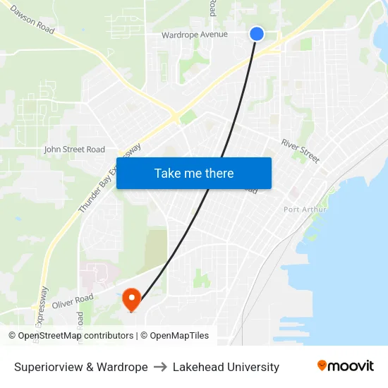 Superiorview & Wardrope to Lakehead University map