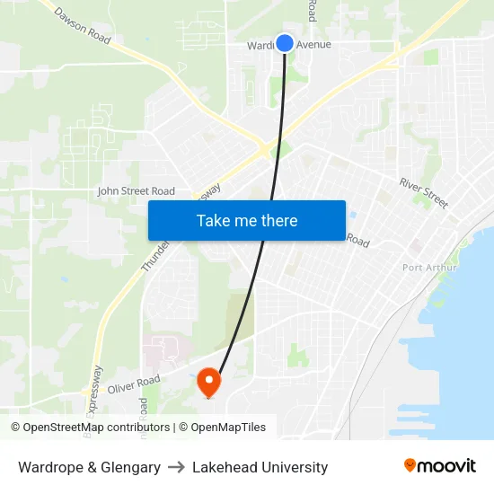 Wardrope & Glengary to Lakehead University map