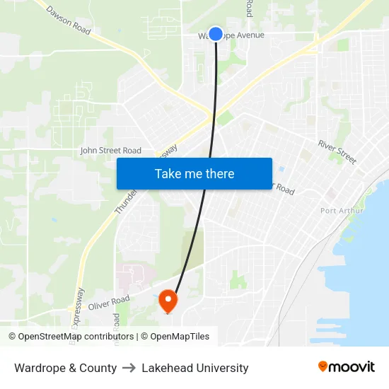 Wardrope & County to Lakehead University map