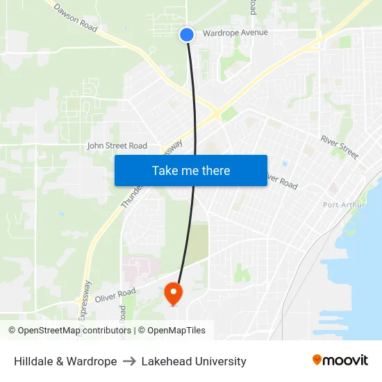 Hilldale & Wardrope to Lakehead University map