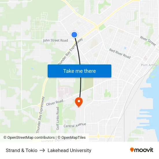 Strand & Tokio to Lakehead University map