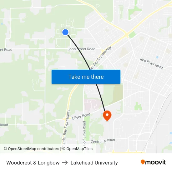 Woodcrest & Longbow to Lakehead University map