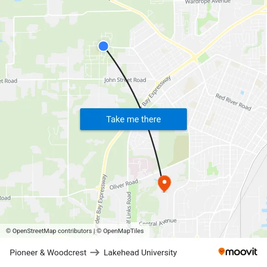 Pioneer & Woodcrest to Lakehead University map