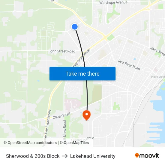 Sherwood & 200s Block to Lakehead University map