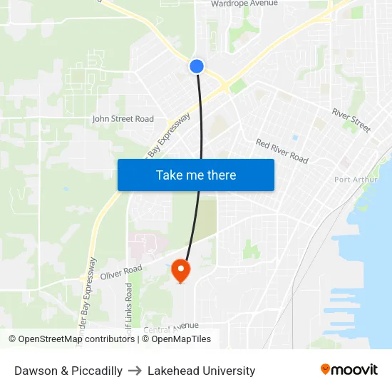 Dawson & Piccadilly to Lakehead University map