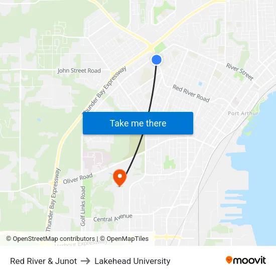 Red River & Junot to Lakehead University map