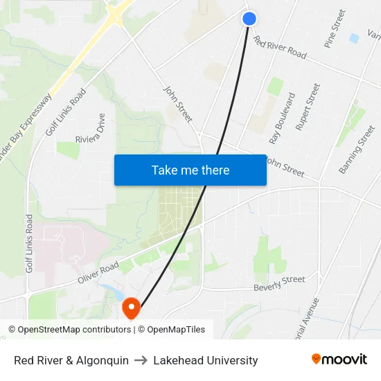 Red River & Algonquin to Lakehead University map