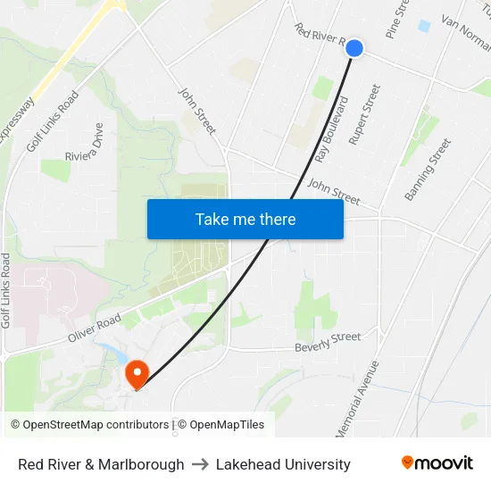Red River & Marlborough to Lakehead University map