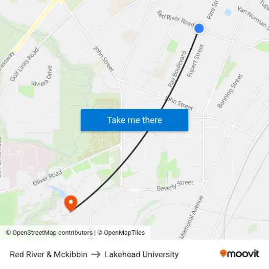 Red River & Mckibbin to Lakehead University map