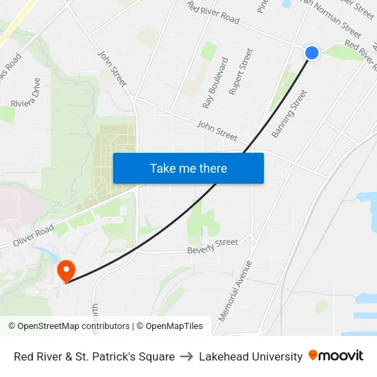 Red River & St. Patrick's Square to Lakehead University map