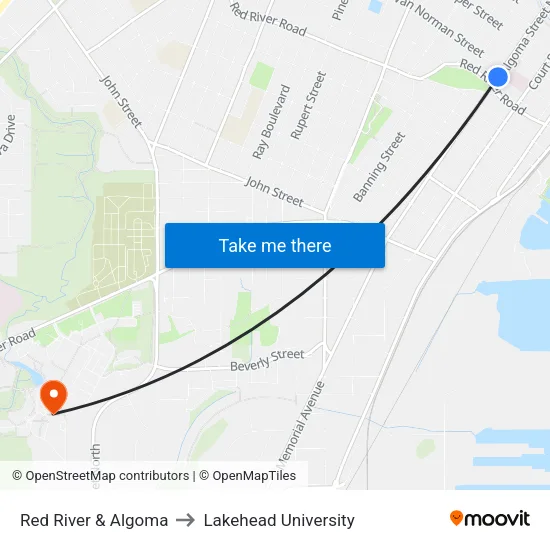 Red River & Algoma to Lakehead University map