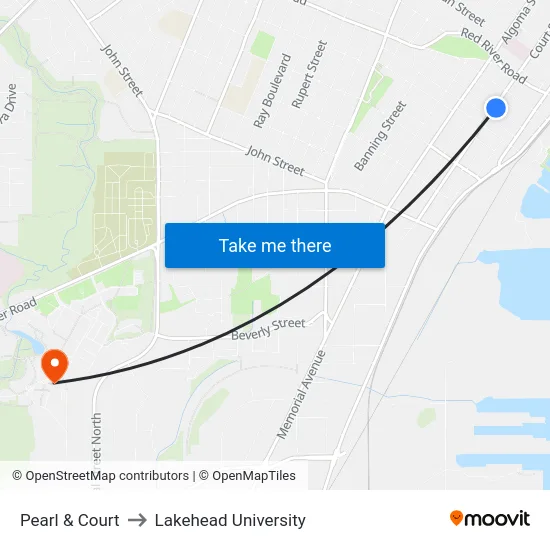 Pearl & Court to Lakehead University map