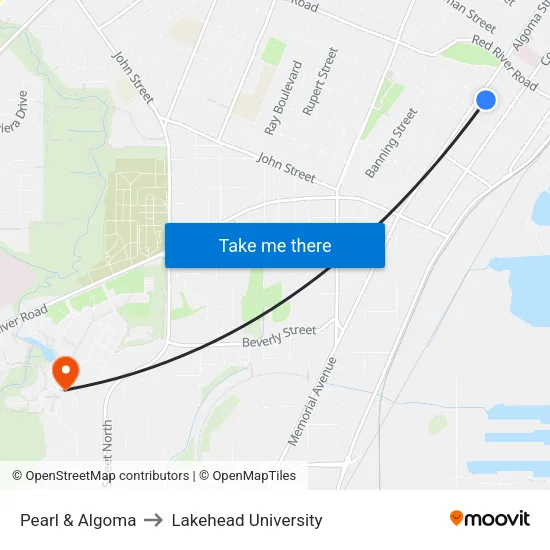 Pearl & Algoma to Lakehead University map