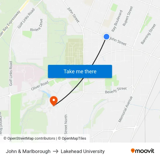 John & Marlborough to Lakehead University map