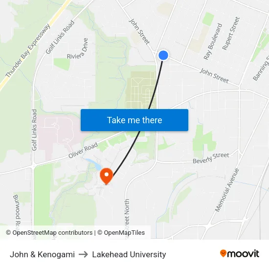 John & Kenogami to Lakehead University map