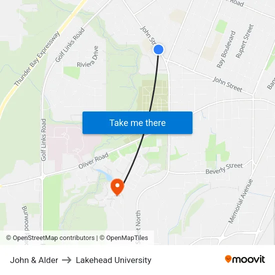 John & Alder to Lakehead University map