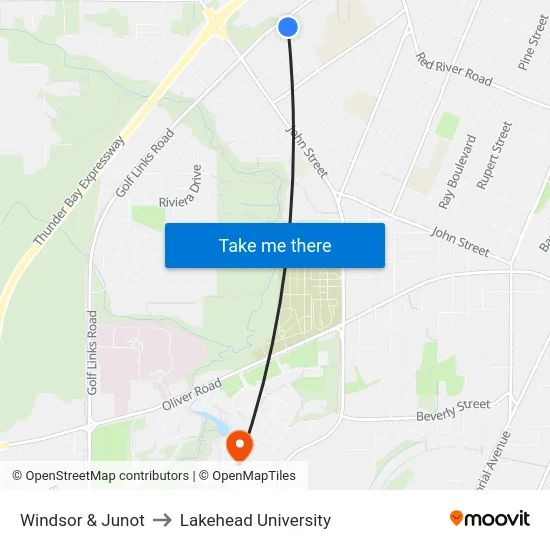 Windsor & Junot to Lakehead University map