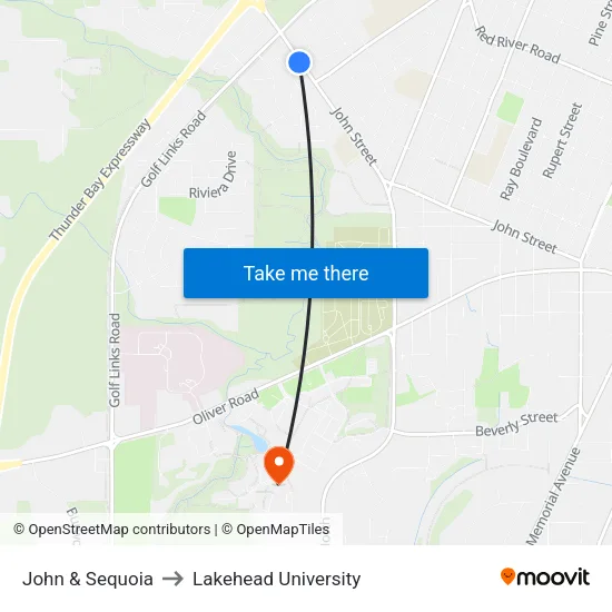 John & Sequoia to Lakehead University map