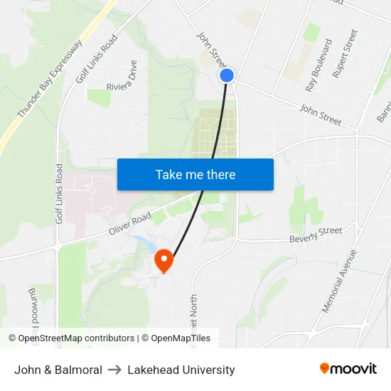 John & Balmoral to Lakehead University map