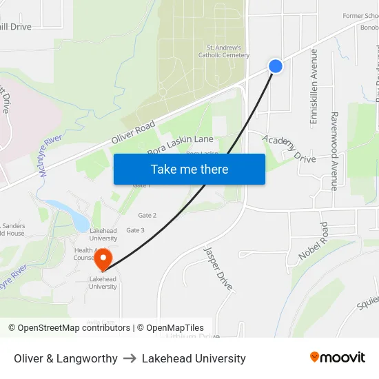 Oliver & Langworthy to Lakehead University map