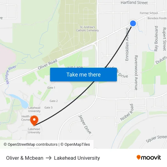 Oliver & Mcbean to Lakehead University map