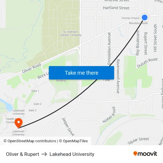 Oliver & Rupert to Lakehead University map