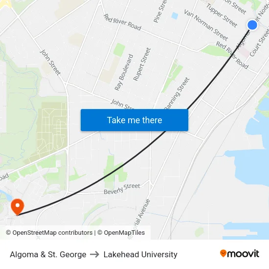 Algoma & St. George to Lakehead University map