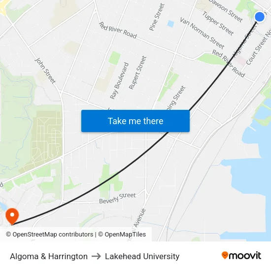 Algoma & Harrington to Lakehead University map