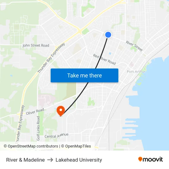 River & Madeline to Lakehead University map