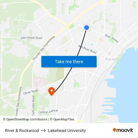 River & Rockwood to Lakehead University map