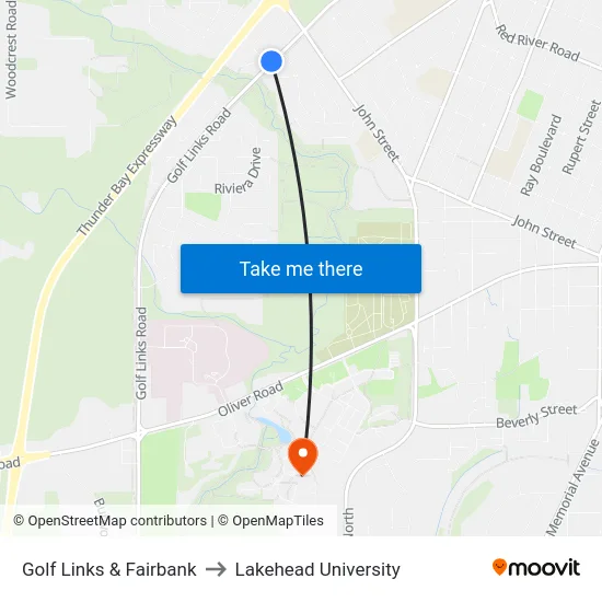 Golf Links & Fairbank to Lakehead University map