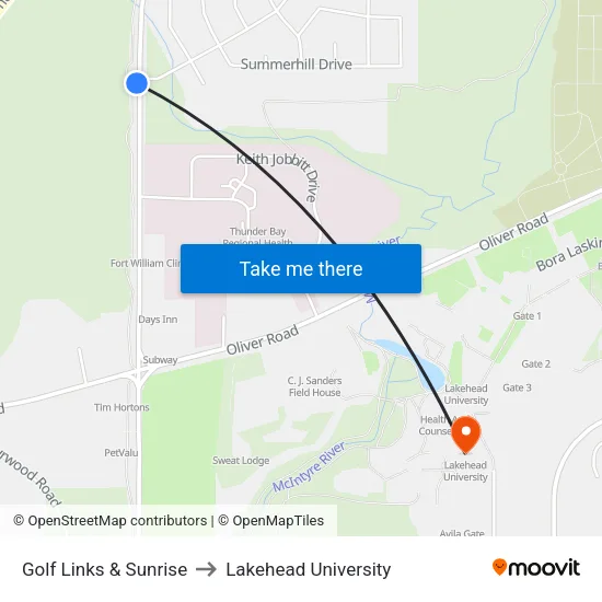 Golf Links & Sunrise to Lakehead University map