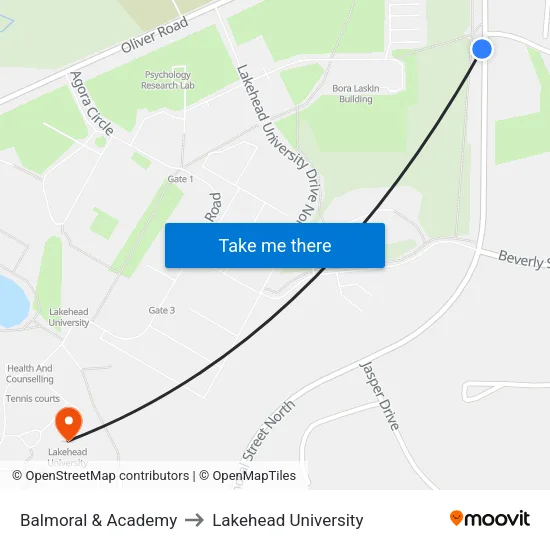 Balmoral & Academy to Lakehead University map