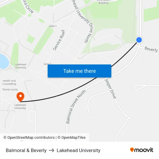 Balmoral & Beverly to Lakehead University map