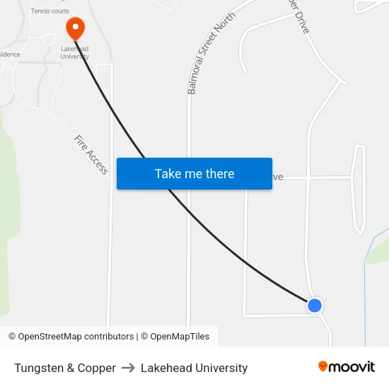 Tungsten & Copper to Lakehead University map