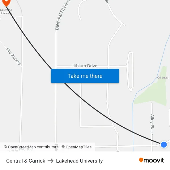 Central & Carrick to Lakehead University map