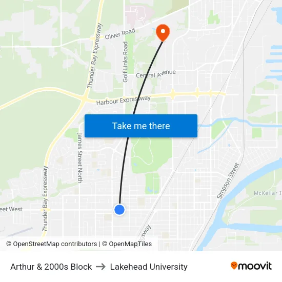 Arthur & 2000s Block to Lakehead University map