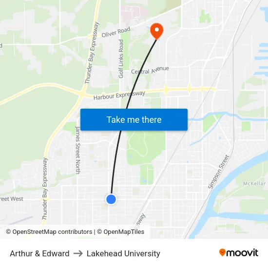 Arthur & Edward to Lakehead University map