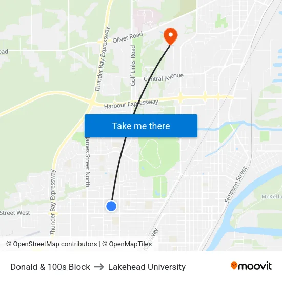 Donald & 100s Block to Lakehead University map