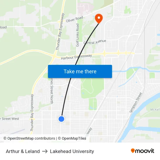 Arthur & Leland to Lakehead University map