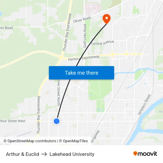 Arthur & Euclid to Lakehead University map