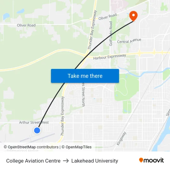 College Aviation Centre to Lakehead University map