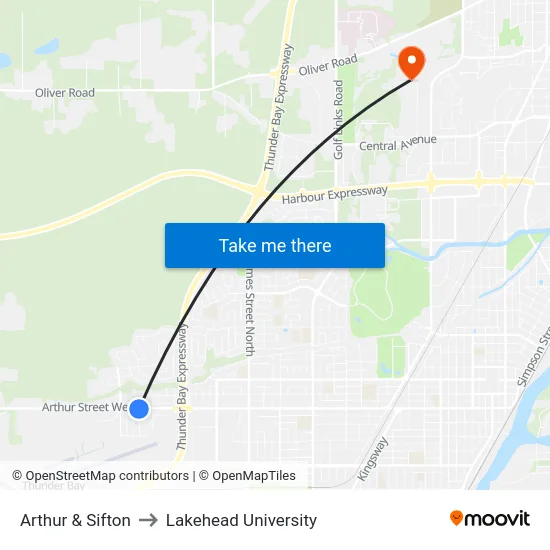 Arthur & Sifton to Lakehead University map
