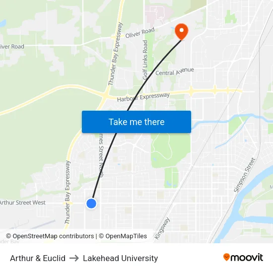 Arthur & Euclid to Lakehead University map