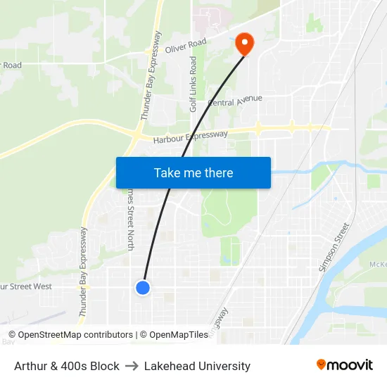 Arthur & 400s Block to Lakehead University map