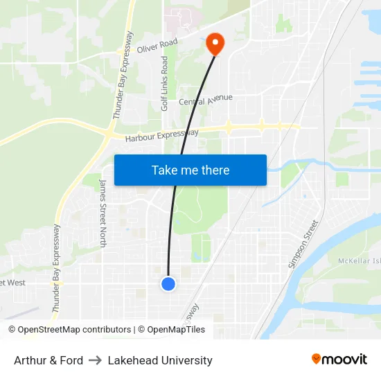 Arthur & Ford to Lakehead University map