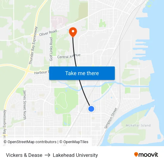 Vickers & Dease to Lakehead University map